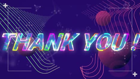 Animation-of-thank-you-text-over-shapes-and-molecules-on-purple-background