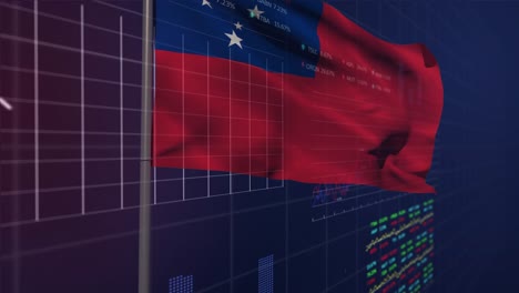 Animation-of-financial-data-processing-over-flag-of-samoa