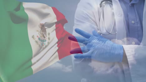 Animación-De-La-Bandera-De-México-Sobre-Una-Doctora-Afroamericana.