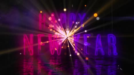 Animation-of-happy-new-year-text-over-light-spots