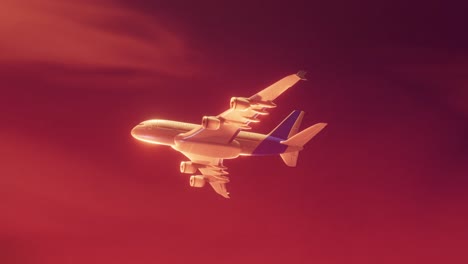 Animation-Eines-Digitalen-Flugzeugs-über-Dem-Himmel-Mit-Wolken