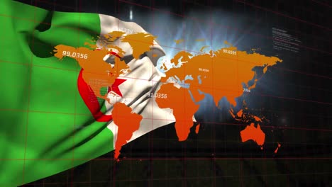 Animation-Der-Datenverarbeitung-Und-Weltkarte-über-Der-Flagge-Algeriens