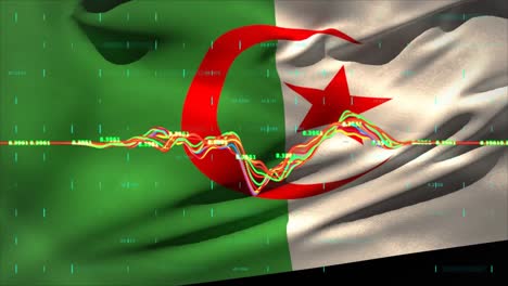 Animation-of-data-processing-over-flag-of-algeria