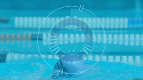 Animation-of-scope-scanning-over-caucasian-male-swimmer-in-pool