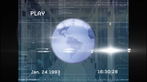 Animation-Des-Globus-Und-Datenverarbeitung-Auf-Digitalem-Bildschirm