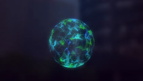 Animation-of-globe-with-connections-spinning-over-dark-background