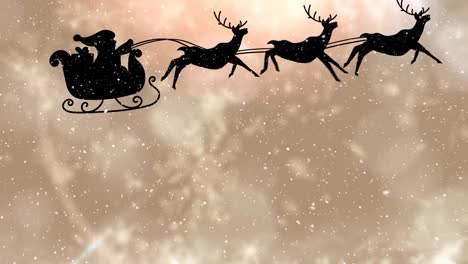 Animation-of-snow-falling-over-santa-in-sleigh