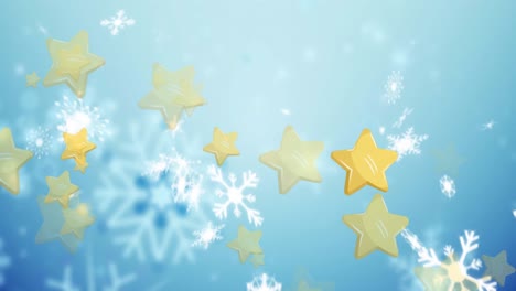 Animation-of-stars-over-snow-falling-at-christmas