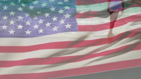 Digitale-Komposition-Der-Schwenkenden-US-Flagge-Gegen-Wellen-In-Der-Flagge