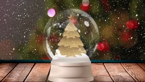 Animación-De-Nieve-Cayendo-Sobre-Una-Bola-De-Nieve-Con-Un-árbol-De-Navidad.