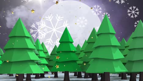 Animation-of-snow-falling-over-christmas-fir-trees