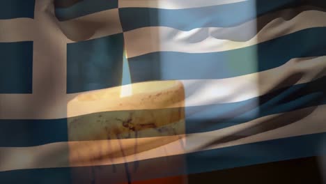 Animation-Der-Flagge-Griechenlands-über-Kerze