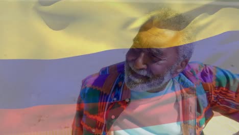 Animation-Der-Flagge-Kolumbiens-über-Einem-älteren-Afroamerikanischen-Mann