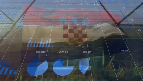 Animation-Der-Datenverarbeitung-über-Der-Flagge-Kroatiens