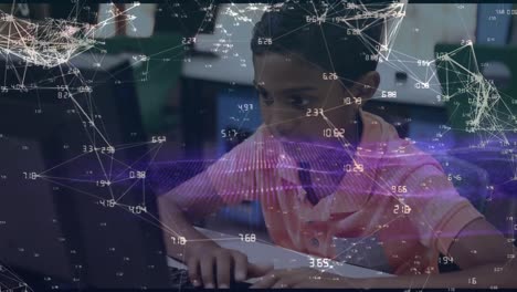 Animation-of-network-of-connections-over-biracial-schoolboy-using-computer
