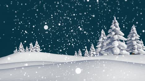 Animation-of-snow-falling-over-night-winter-landscape