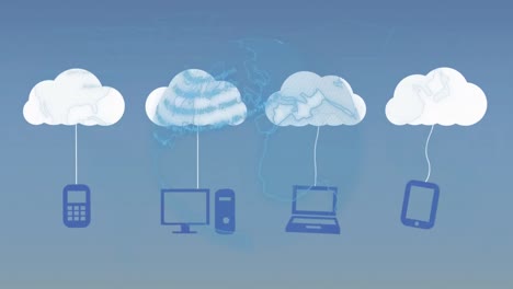 Animation-of-globe-over-clouds-with-icons