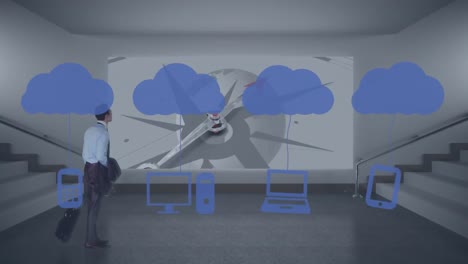 Animation-Einer-Wolke-Mit-Symbolen-über-Einem-Kaukasischen-Geschäftsmann-Im-Büro