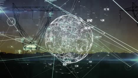 Animation-of-connections-and-globe-over-electricity-poles