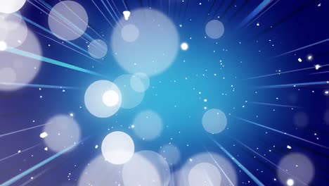 Animation-of-dots-and-lines-over-snow-falling-on-blue-background