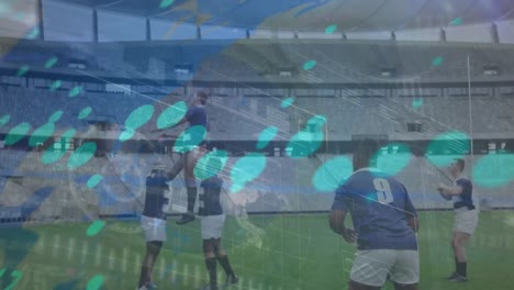 Animation-of-data-processing-over-diverse-rugby-players-at-stadium