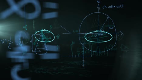 Animation-Von-Lichtspuren-über-Mathematischen-Gleichungen-Auf-Schwarzem-Hintergrund