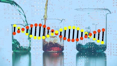 Animation-of-spots-and-dna-strand-over-beakers