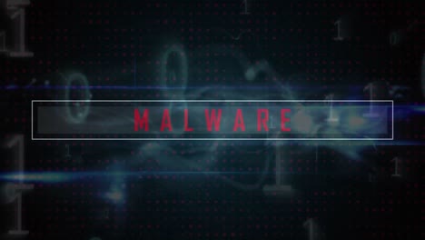 Animation-Von-Malware-Text-über-Binärcode-Auf-Schwarzem-Hintergrund