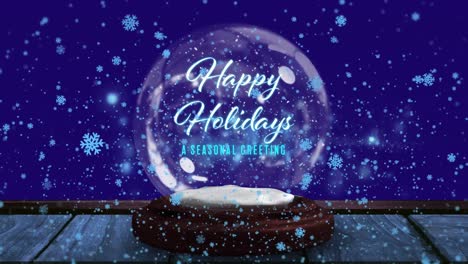 Animation-of-snowflakes-and-shooting-star-over-snow-ball-on-blue-background
