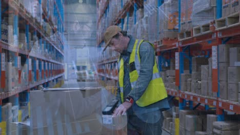 Animation-of-graphs-over-caucasian-male-warehouse-worker-in-warehouse
