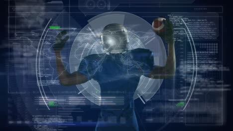 Animation-of-data-processing-over-african-american-male-american-football-player-at-stadium