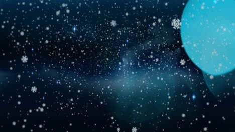 Animation-Von-Schnee-Und-Punkten-Auf-Marineblauem-Hintergrund