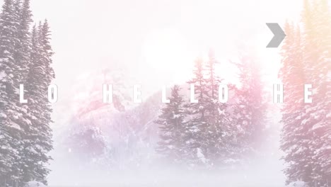 Animation-of-hello-over-winter-forest-landscape