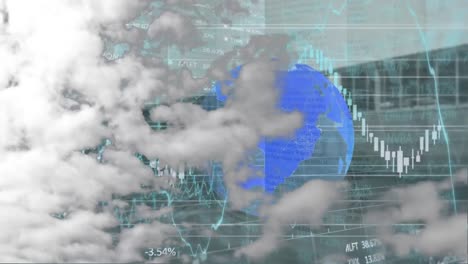 Animation-Der-Datenverarbeitung-über-Globus-Und-Wolken