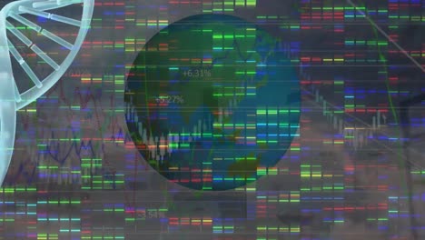 Animation-Der-Datenverarbeitung-über-DNA-Strang-Und-Globus