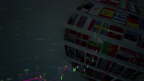 Animation-Der-Datenverarbeitung-über-Den-Globus-Mit-Nationalflaggen