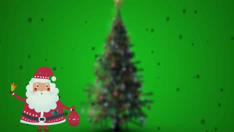 Animación-Del-árbol-De-Navidad-Con-Santa-Claus-Sobre-Fondo-Verde