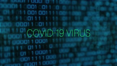 Animation-of-covid-19-virus-text-in-green-and-interference-over-binary-data-processing