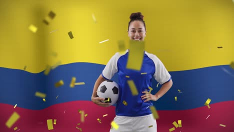 Animación-De-Una-Jugadora-De-Fútbol-Birracial-Sobre-La-Bandera-De-Colombia.