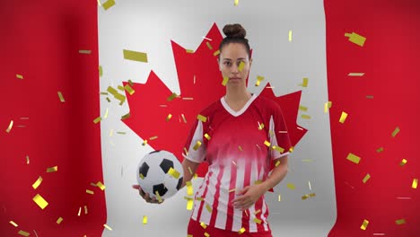 Animation-of-biracial-female-soccer-player-over-flag-of-canada