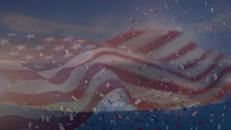 Animation-Von-Konfetti-über-Der-Flagge-Der-USA