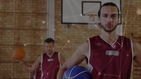 Animation-Des-Netzwerks-Von-Verbindungen-über-Verschiedene-Männliche-Basketballspieler