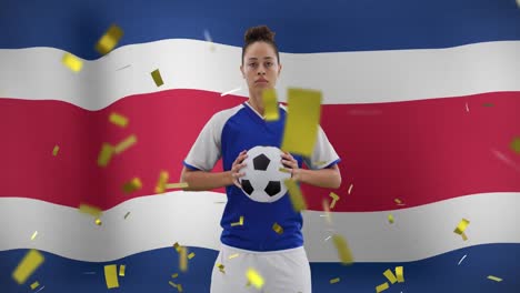 Animation-of-biracial-female-soccer-player-over-flag-of-costa-rica
