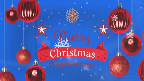Animation-of-christmas-greetings-text-over-christmas-red-baubles