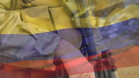 Animation-Der-Flagge-Kolumbiens-über-Einem-Kaukasischen-Männlichen-Soldaten