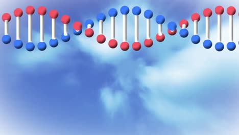 Animation-of-spinning-dna-structure-against-clouds-in-the-sky