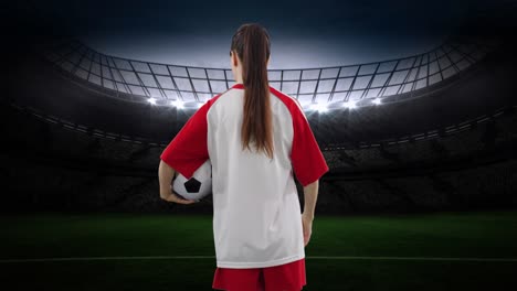 Animation-of-caucasian-female-soccer-player-over-stadium