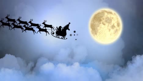 Animation-Einer-Weihnachtlichen-Winterlandschaft-Mit-Weihnachtsmann-Im-Schlitten-Und-Vollmond