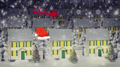 Animación-De-Nieve-Cayendo-Sobre-Papá-Noel-En-Trineo-En-Navidad.