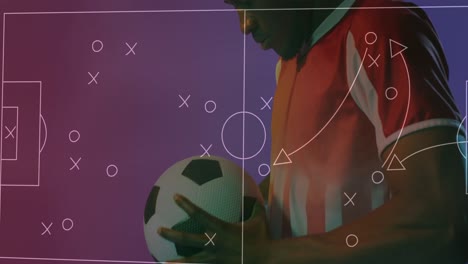 Animation-Eines-Afroamerikanischen-Männlichen-Fußballspielers-über-Einer-Stadionzeichnung